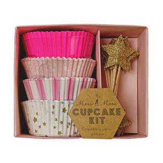 CUPCAKEKIT PINK STAR (48ST - 24 TOPPERS)